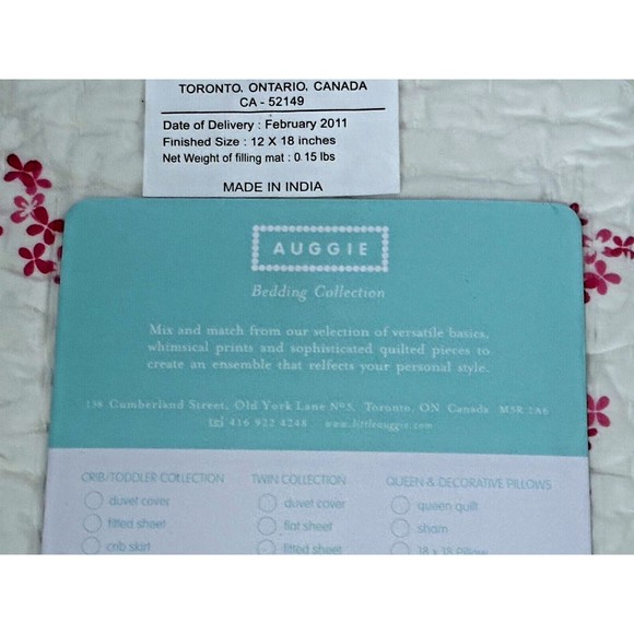 AUGGIE Bedding - Quilted Baby Pillow Sham / Cover - Pink Floral 12" x 18… - Picture 5 of 7